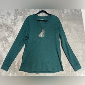 Natural Reflections Jasper Heather Thermal Henley Top Women’s Large Blue Green